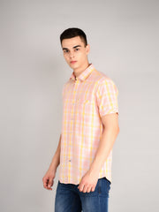 Pink Checkered Regular Fit Shirt