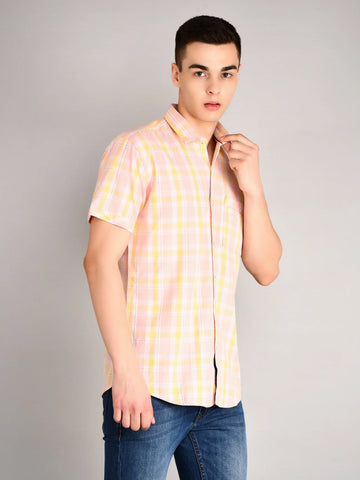 Pink Checkered Regular Fit Shirt TIM PARIS