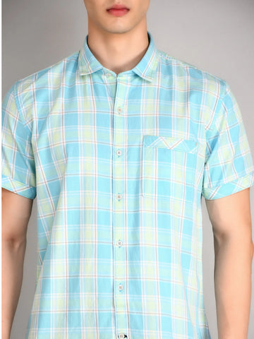Sky Blue Checked Half Sleeve Shirt Tim Paris