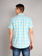 Sky Blue Checked Half Sleeve Shirt