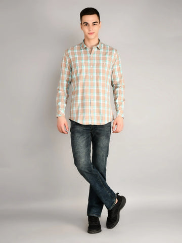 Beige Checkered Regular Fit Shirt TIM PARIS