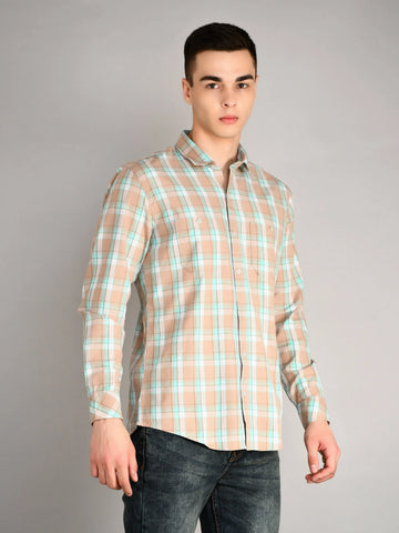 Beige Checkered Regular Fit Shirt TIM PARIS