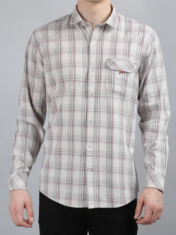 Ash Grey Checkered Regular Fit Shirt TIM PARIS