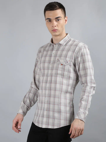 Ash Grey Checkered Regular Fit Shirt TIM PARIS