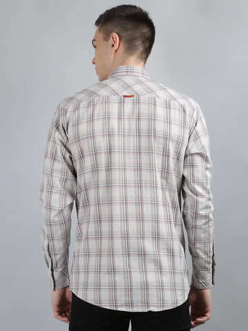 Ash Grey Checkered Regular Fit Shirt TIM PARIS