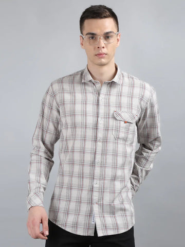 Ash Grey Checkered Regular Fit Shirt TIM PARIS