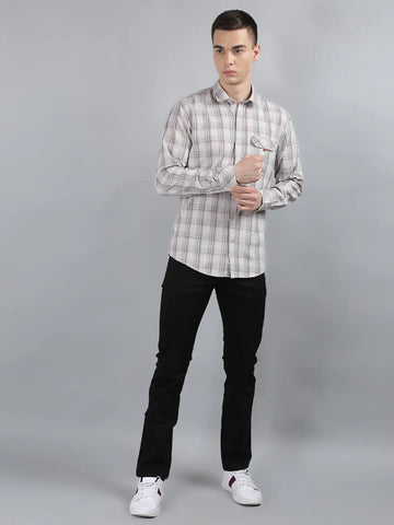 Ash Grey Checkered Regular Fit Shirt TIM PARIS