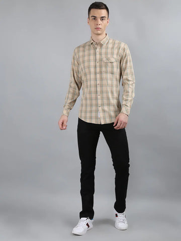 Beige Classic Checks Shirt Tim Paris