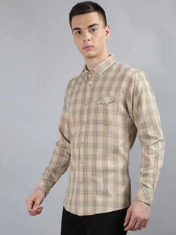 Beige Classic Checks Shirt Tim Paris