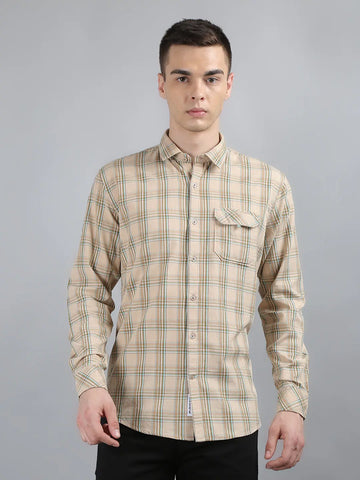 Beige Classic Checks Shirt Tim Paris