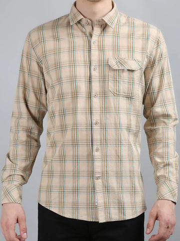 Beige Classic Checks Shirt Tim Paris