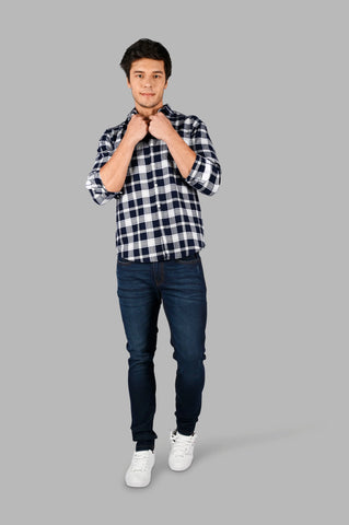 Navy Blue & White Checked Shirt Tim Paris