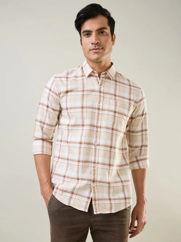 Brown Checkered Regular Fit Shirt TIM PARIS