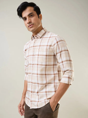 Brown Checkered Regular Fit Shirt TIM PARIS