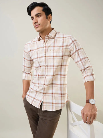 Brown Checkered Regular Fit Shirt TIM PARIS