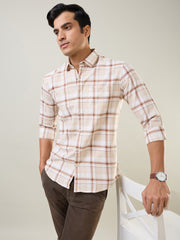 Brown Checkered Regular Fit Shirt