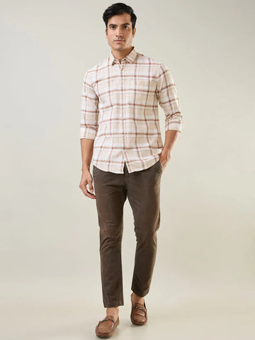Brown Checkered Regular Fit Shirt TIM PARIS
