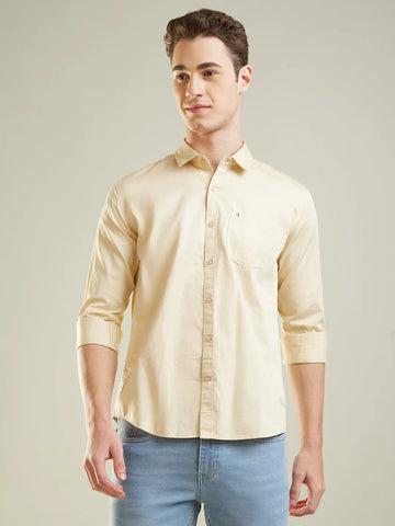 Beige Solid Regular Fit Shirt TIM PARIS