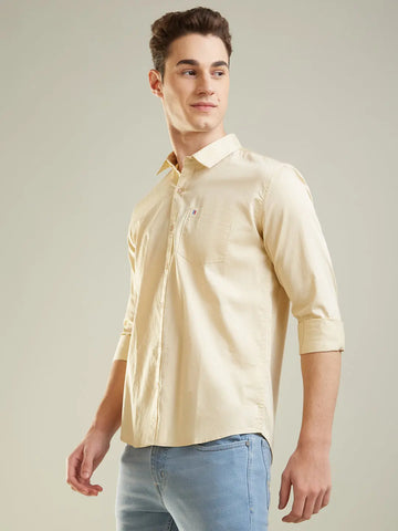 Beige Solid Regular Fit Shirt TIM PARIS