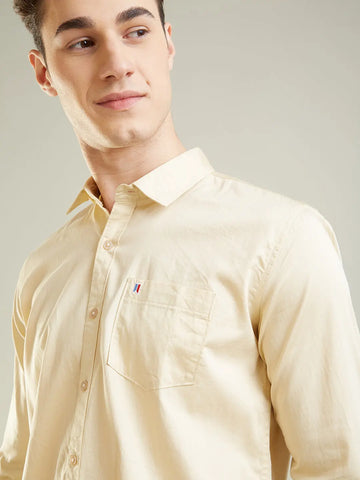 Beige Solid Regular Fit Shirt TIM PARIS