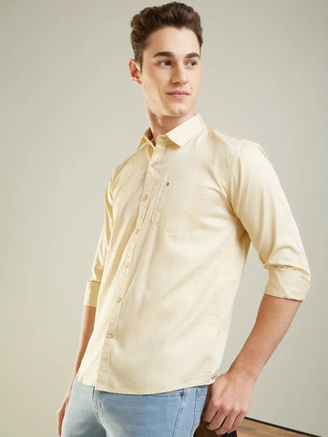 Beige Solid Regular Fit Shirt TIM PARIS
