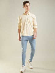 Beige Solid Regular Fit Shirt