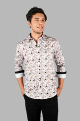 Brown Geometric Print Slim Fit Shirt