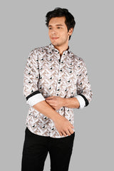 Brown Geometric Print Slim Fit Shirt