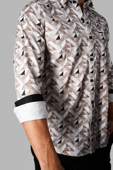 Brown Geometric Print Slim Fit Shirt