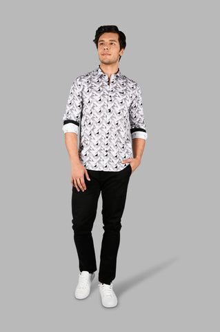 Grey Geometric Print Shirt Tim Paris