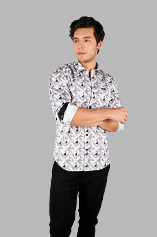 Grey Geometric Print Shirt Tim Paris