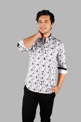 Grey Geometric Print Shirt Tim Paris