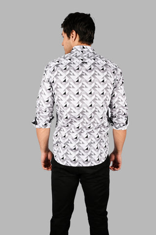 Grey Geometric Print Shirt Tim Paris