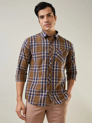 Brown Checkered Regular Fit Shirt TIM PARIS