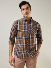 Brown Checkered Regular Fit Shirt