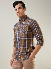 Brown Checkered Regular Fit Shirt