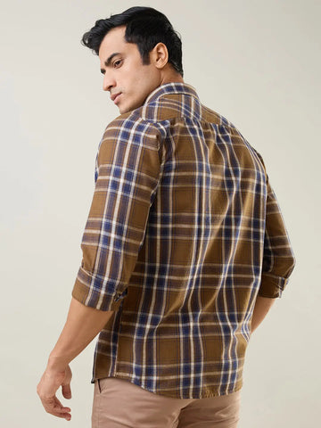 Brown Checkered Regular Fit Shirt TIM PARIS