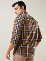 Brown Checkered Regular Fit Shirt