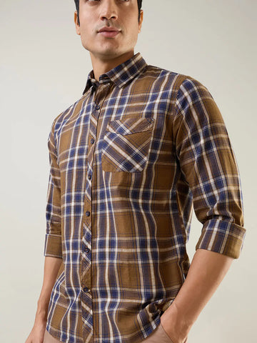 Brown Checkered Regular Fit Shirt TIM PARIS