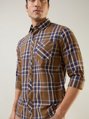 Brown Checkered Regular Fit Shirt