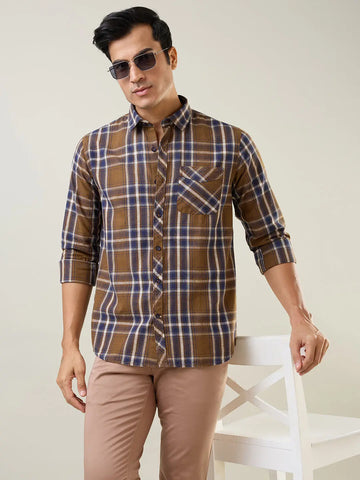 Brown Checkered Regular Fit Shirt TIM PARIS