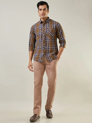 Brown Checkered Regular Fit Shirt TIM PARIS