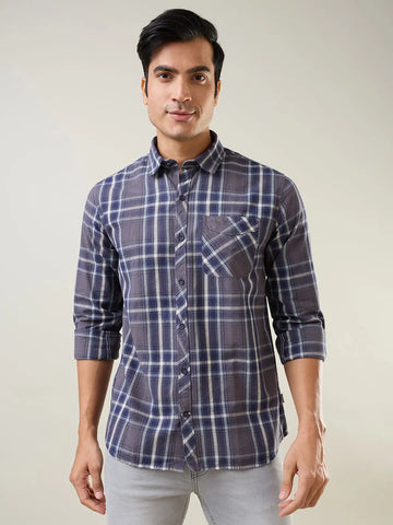 Grey Checkered Regular Fit Shirt TIM PARIS