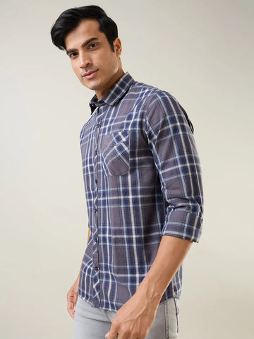 Grey Checkered Regular Fit Shirt TIM PARIS