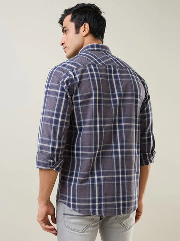 Grey Checkered Regular Fit Shirt TIM PARIS