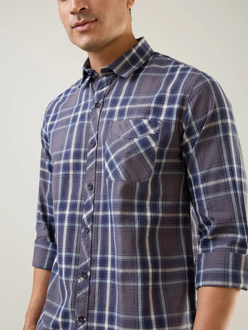 Grey Checkered Regular Fit Shirt TIM PARIS