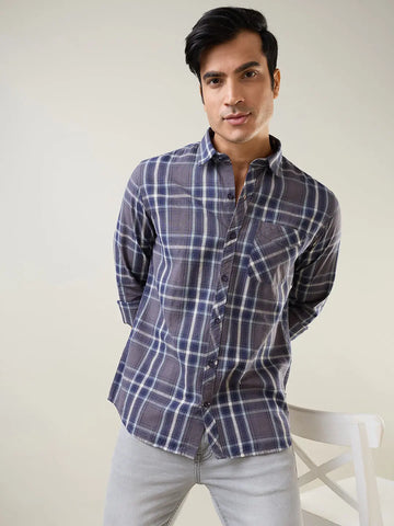 Grey Checkered Regular Fit Shirt TIM PARIS