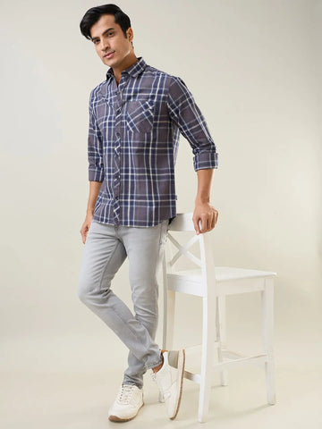 Grey Checkered Regular Fit Shirt TIM PARIS