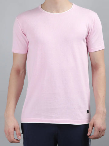 Pink Textured Knitted T-Shirt Tim Paris