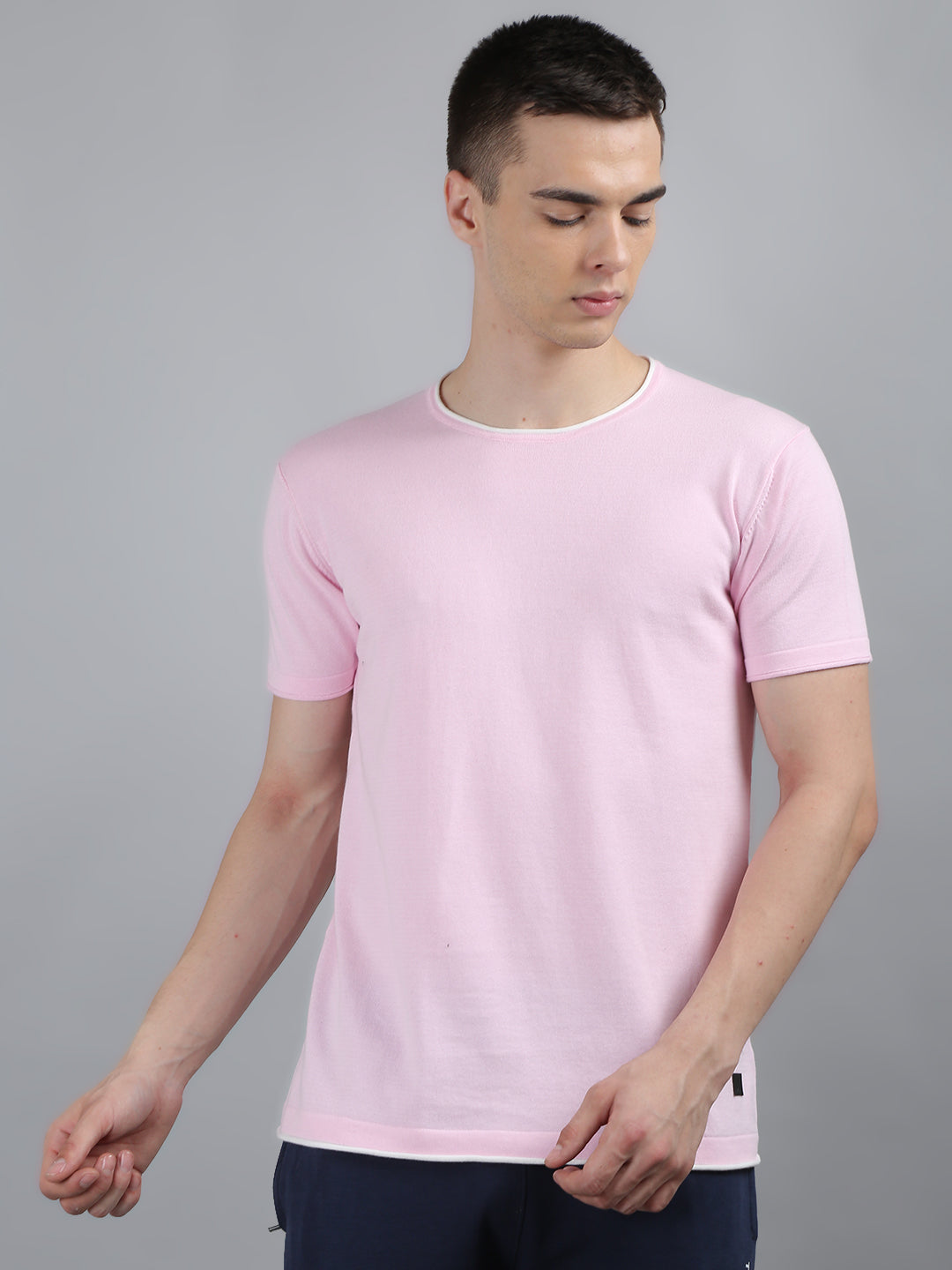 Pink Textured Knitted T-Shirt